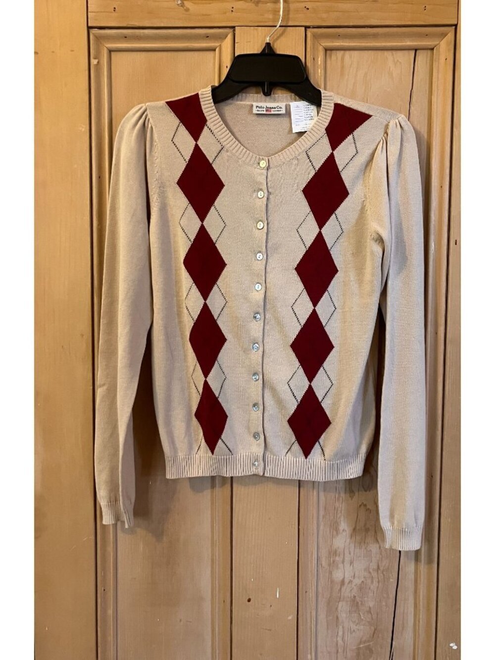 Ralph Lauren Polo Womens Vintage 90s Argyle Cardigan Sweater Small Beige FA NWOT